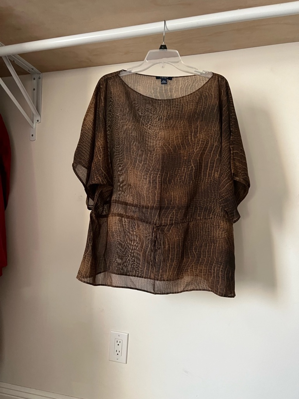 Chaps women Brown Sheer Animal-Print Blouse